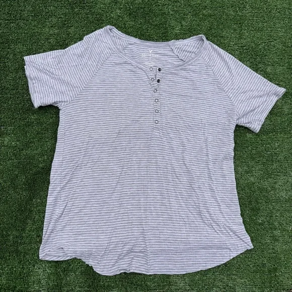 American Eagle Gray Striped Women's Top - Picture 1 of 5